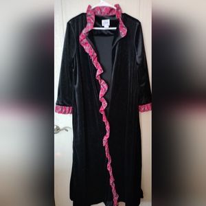Vintage Chiha black Poly robe with plaid ruffle trim